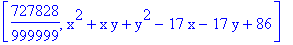 [727828/999999, x^2+x*y+y^2-17*x-17*y+86]